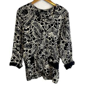 Carole‎ Little Petites Black and White Tropical Blouse Size Medium